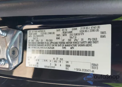 2016 Ford Escape Titanium из США, поврежденный, VIN 1FMCU0J96GUC82528